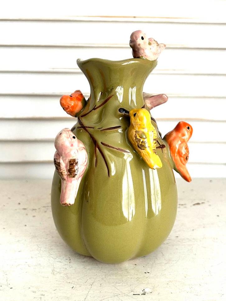 Keramiek design vaas DK met vogeltjes 16 cm, Huis en Inrichting, Woonaccessoires | Vazen, Overige kleuren, Minder dan 50 cm, Aardewerk of Porselein