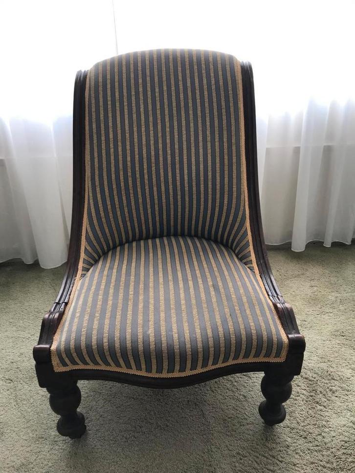 Antiek Breistoeltje, Gerestaureerd, Huis en Inrichting, Stoelen, Gebruikt, Eén, Stof, Blauw, Ophalen