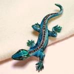 Vintage broche salamander hagedis emaille blauw jaren '60, Overige materialen, 4 tot 7 cm, Gebruikt, Verzenden