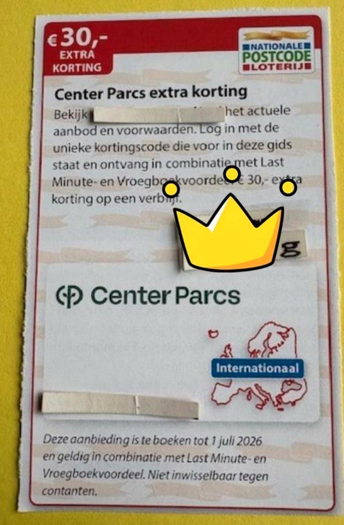 Centerparcs 30€ extra korting!!, Tickets en Kaartjes, Kortingen en Cadeaubonnen
