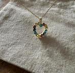 Geelgouden ketting met hanger hart multi color stenen 45cm, Met hanger, Nieuw, Ophalen of Verzenden, Goud