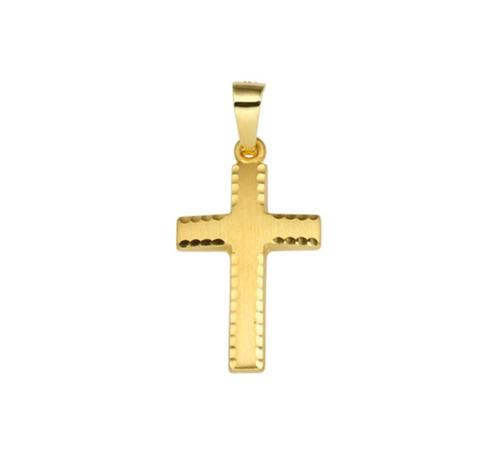 Gouden Kruis hangertje bewerkt - 14 KRT goud - SALE!, Sieraden, Tassen en Uiterlijk, Kettinghangers, Nieuw, Goud, Goud, Kruis of Symbool