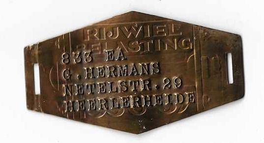 Rijwielbelastingplaatje met adres Heerlerheide, Antiek en Kunst, Antiek | Koper en Brons, Verzenden