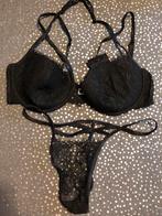 Hunkemöller lingerie set zwart kant bh string 75E XL strass, Hunkemöller, Verzenden, Zwart, Setje