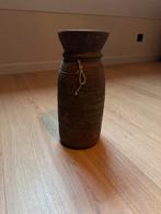 Landelijk sobere houten kruik Nepalese kruik, Huis en Inrichting, Woonaccessoires | Overige, Ophalen of Verzenden, Zo goed als nieuw