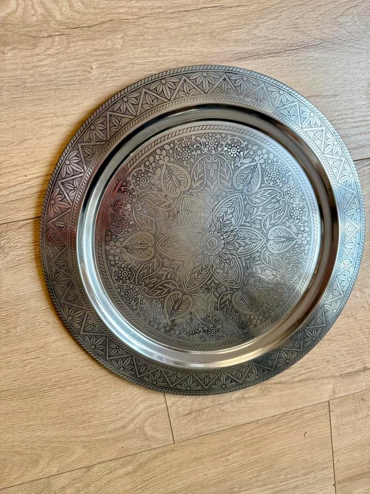 Zilveren decoratieschaal, Huis en Inrichting, Woonaccessoires | Dienbladen, Gebruikt, Metaal, Rond, Ophalen of Verzenden