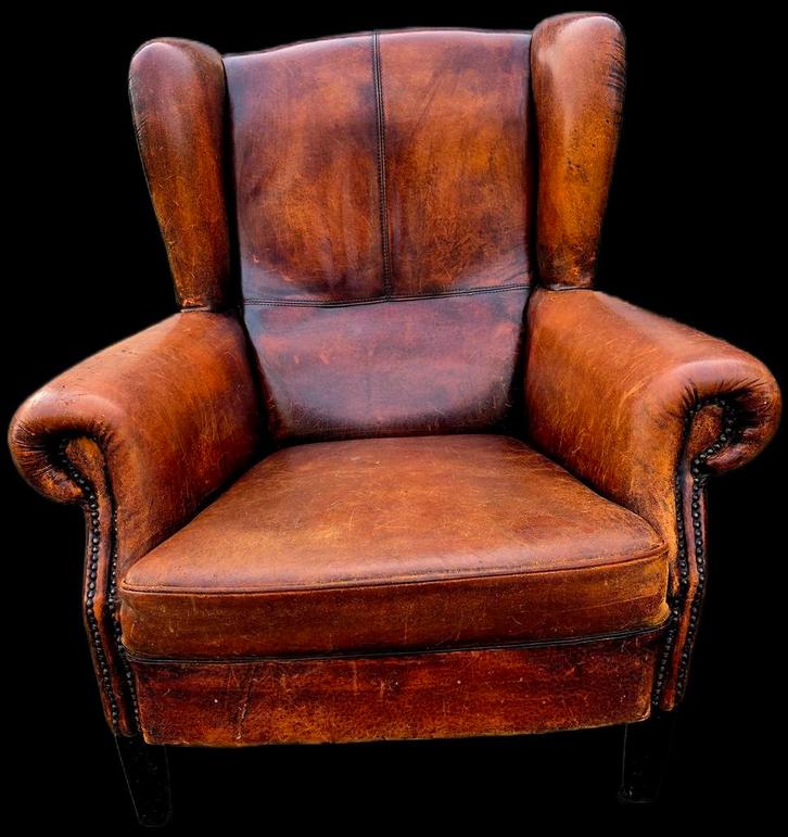 Schapenleren Oorfauteuil - Klassiek en Comfortabel, Huis en Inrichting, Fauteuils, Gebruikt, Leer, 75 tot 100 cm, 75 tot 100 cm