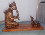Antiek houtsnijwerk Slangenbezweerder India rozenhout, Ophalen of Verzenden