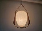 Vintage scandinavische teak en glas hanglamp., Huis en Inrichting, Gebruikt, Onbekend, Ophalen of Verzenden, Glas