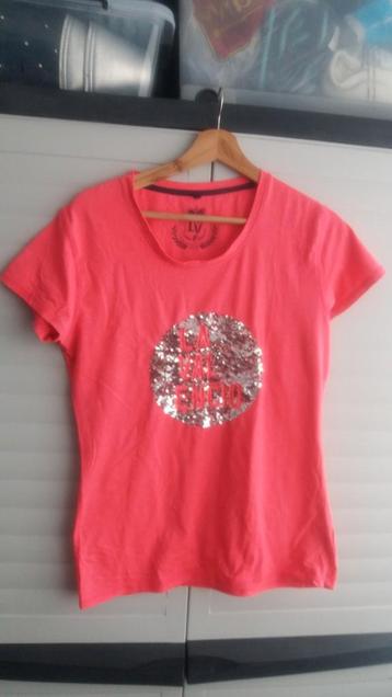 Gaaf La-Valencio dames shirt roze bling XL rose glitter beschikbaar voor biedingen