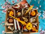 Oude kerstballen goud, piek antieke kaart, kaarsjes houders, Ophalen of Verzenden