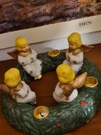 Vintage aardewerk kerstkrans engelen kandelaar,  kerst, Ophalen of Verzenden, Gebruikt