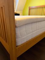 Massief eiken bed (150  200 cm) + latex matras & topper, Ophalen, Bruin, Tweepersoons, Zo goed als nieuw