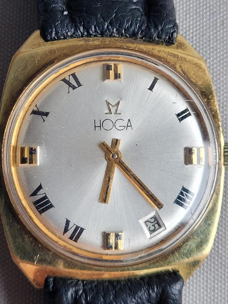 Vintage herenhorloge HOGA., Sieraden, Tassen en Uiterlijk, Horloges | Heren, Gebruikt, Overige merken, Leer, Verzenden
