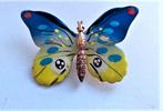 Vlinder, geel en blauw emaille (6877-2596), Ophalen, Gebruikt, Overige kleuren, Overige materialen