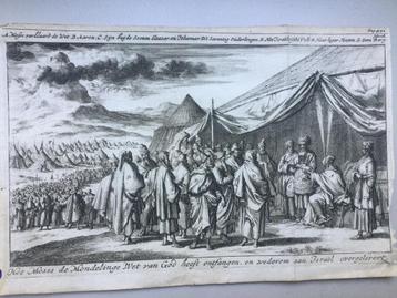 Israël, Mozes ontvangt de Wet van God, zeldzame prent 1685. beschikbaar voor biedingen