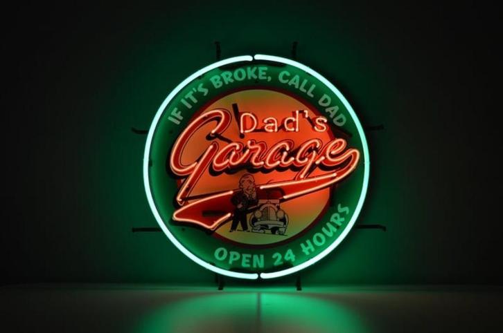 Dad’s Garage glas neon lichtreclame / lamp, Verzamelen, Merken en Reclamevoorwerpen, Nieuw, Lichtbak of (neon) lamp, Ophalen of Verzenden