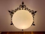 Plafondlamp smeedijzer en melkglazen kap doorsnee 44,5 cm, Ophalen of Verzenden