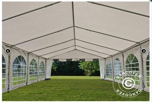 Mooie grote partytent 5 x 10 meter  wit/blauw  ZGAN, Tuin en Terras, Partytenten, Zo goed als nieuw, Partytent, 2 meter of meer