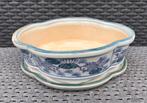 Bonsai schaal + onderzetter gedecoreerd porselein 22,9x15,7, Tuin en Terras, Overige materialen, Nieuw, Ophalen of Verzenden, Overige vormen