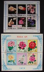 - 561 - 2 Blokken, met 12 Bloemen, uit Noord Korea, Verzenden, Gestempeld, Dier of Natuur