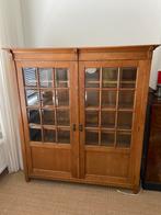 Eiken vitrine-/boekenkast met geslepen ruitjes, Huis en Inrichting, Ophalen, 100 tot 150 cm, Zo goed als nieuw, 150 tot 200 cm