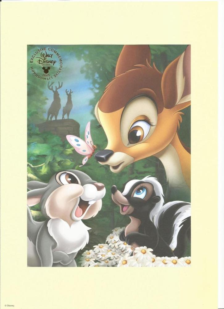 WDCC Lithografie van Bambi, Thumper en Flower, Verzamelen, Disney, Nieuw, Papier, Kaart of Schrift, Bambi of Dumbo, Ophalen of Verzenden