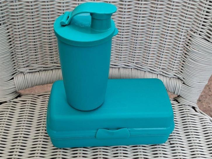 T035 Clipbakje en beker, 400 ml,Tupperware, Huis en Inrichting, Keuken | Tupperware, Gebruikt, Beker of Kan, Blauw, Ophalen of Verzenden