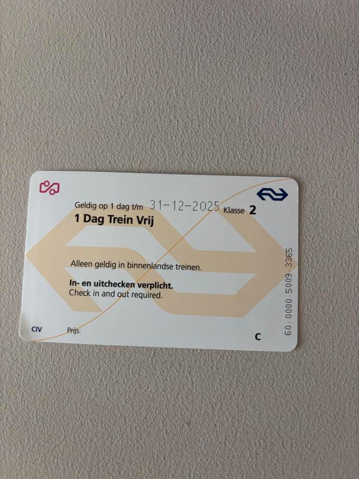 Ns dagkaart 2 stuks, Tickets en Kaartjes, Trein, Bus en Vliegtuig, Eén persoon, Algemeen kaartje, Trein