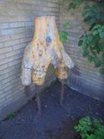 Sculptuur Boomstronk Man hout/ijzer gesigneerd zeer Uniek, Tuin en Terras, Tuinbeelden, Gebruikt, Mensenbeeld, Hout, Ophalen