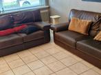 Set van 2 robuuste donkerbruine lederen banker, Huis en Inrichting, Fauteuils, Gebruikt, Ophalen of Verzenden, Nvt, Nvt