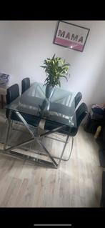 Glazen tafel met 4 stoelen, Huis en Inrichting, Complete eetkamers, Ophalen of Verzenden, Gebruikt, 4 tot 6 stoelen