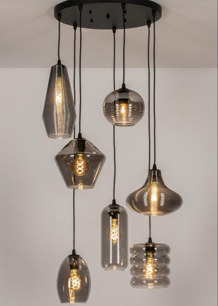 Moderne Hanglamp met 7 Lichtpunten, Huis en Inrichting, Lampen | Hanglampen, Zo goed als nieuw, 75 cm of meer, Glas, Ophalen