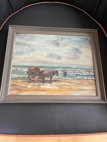 Schilderij garnalenvisser in zee.  beschikbaar voor biedingen