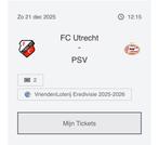 2 x FC utrecht - PSV kaartjes, Tickets en Kaartjes, Sport | Voetbal, Losse kaart, Twee personen, December