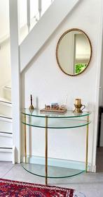 Halfronde glazen sidetable messing Hollywood Regency, Ophalen, 75 cm of meer, Overige vormen, 60 cm of meer