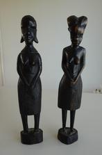 Vintage Ebbenhout Beeldjes van 2 Personen uit Ivoorkust, Antiek en Kunst, Ophalen