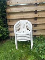 5 stapelbare kunststof tuinstoelen, wit, Ophalen, Gebruikt, Kunststof, Stapelbaar