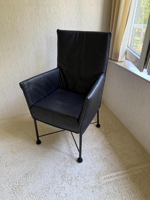 Montis Chaplin Stoel Zwart Leer – Onderstel Zwart/Dop, Huis en Inrichting, Stoelen, Zo goed als nieuw, Eén, Kunststof, Leer, Metaal