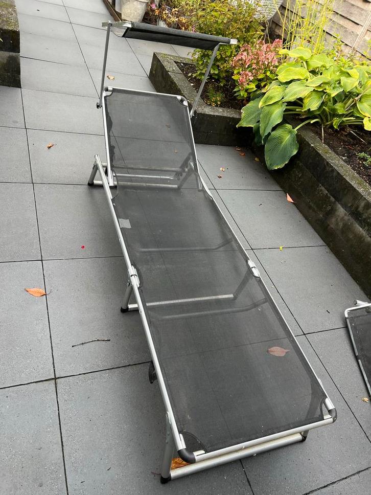 Inklapbaar ligbed met verstelbare rugleuning 2 stuks!, Tuin en Terras, Ligbedden, Gebruikt, Aluminium, Inklapbaar, Ophalen of Verzenden