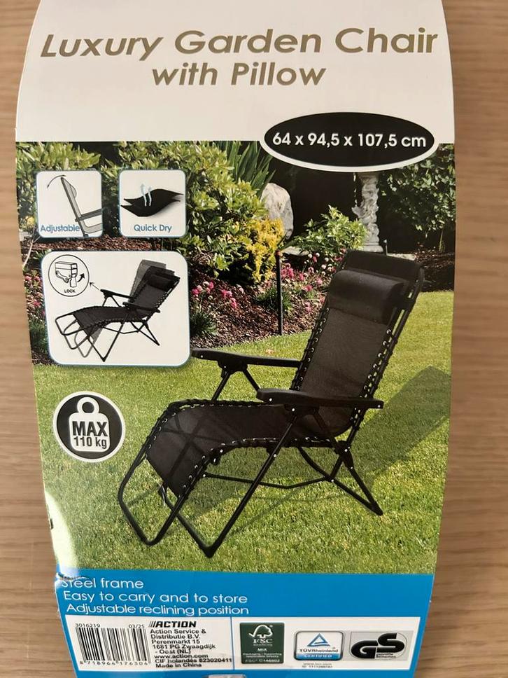 Luxe Tuinstoel met Kussen - Nieuw in Doos!, Tuin en Terras, Ligbedden, Nieuw, Metaal, Inklapbaar, Ophalen