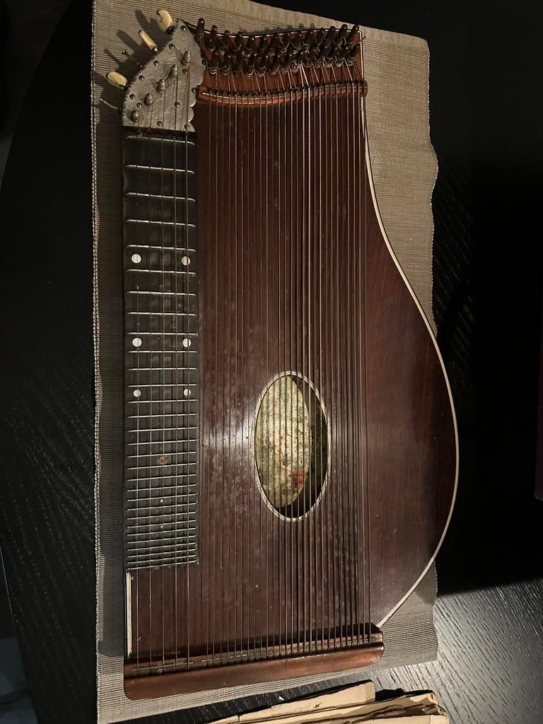 Oude citer in koffer met bladmuziek, Muziek en Instrumenten, Snaarinstrumenten | Overige, Ophalen of Verzenden, Gebruikt, Citer