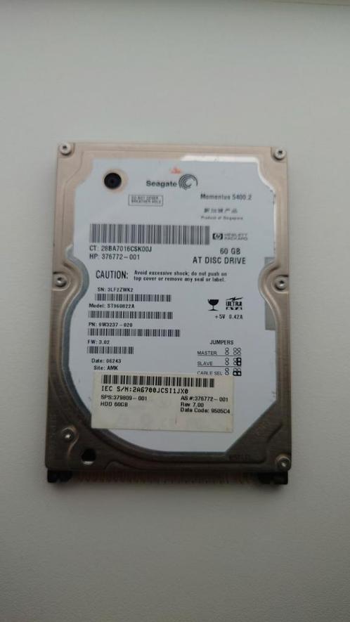 Seagate 60GB IDE 5400rpm laptop harddisk, Computers en Software, Harde schijven, Gebruikt, Laptop, Intern, HDD, IDE, Ophalen of Verzenden