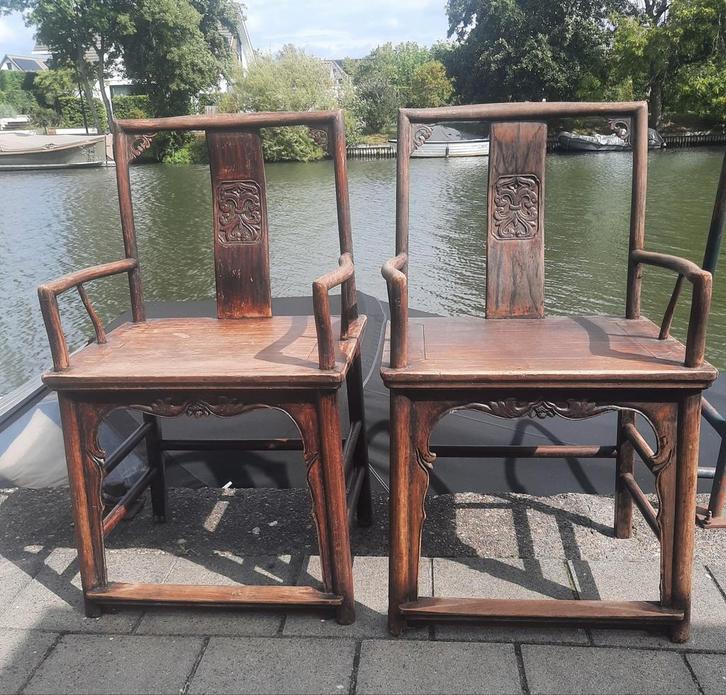 Houten bijzondere stoelen, Antiek en Kunst, Antiek | Meubels | Stoelen en Banken, Ophalen of Verzenden