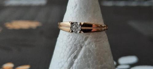 18 karaat geelgouden ring gemerkt .750 met diamant, Sieraden, Tassen en Uiterlijk, Ringen, Zo goed als nieuw, Dame, 17 tot 18