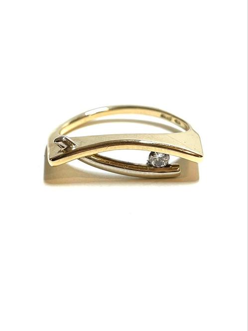 14k geel en witgouden ring met een diamant, Sieraden, Tassen en Uiterlijk, Ringen, Zo goed als nieuw, Dame, 18 tot 19, Goud, Goud