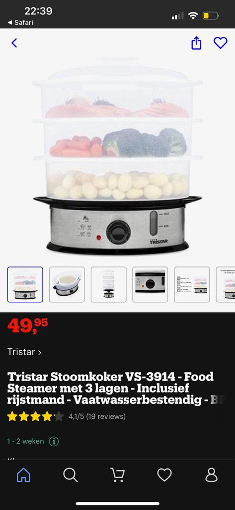 Tristar Stoomkoker VS-3914 – 3 lagen – inclusief rijstmand, Huis en Inrichting, Keuken | Keukenbenodigdheden, Nieuw, Ophalen of Verzenden