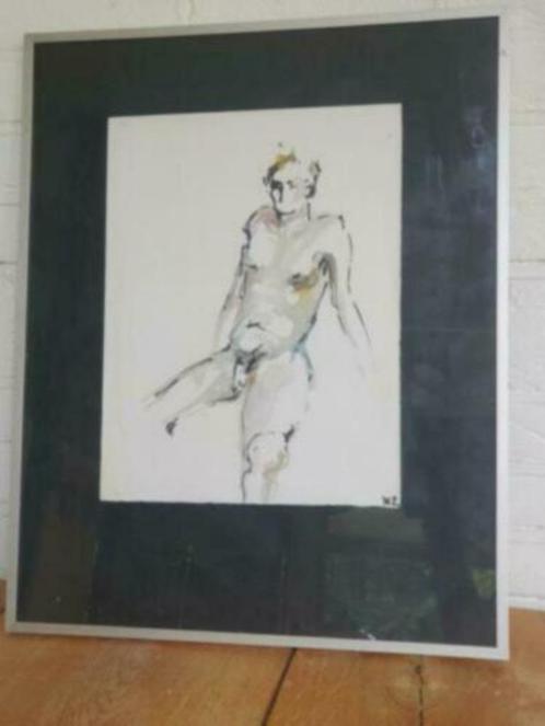 Aquarel met inkt naakte man heel goed gemaakt werk W. Z., Antiek en Kunst, Kunst | Schilderijen | Klassiek, Ophalen