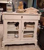 Biedermeier kast wit met glazen deurtjes, Gebruikt, 100 tot 150 cm, Glas, 100 tot 150 cm