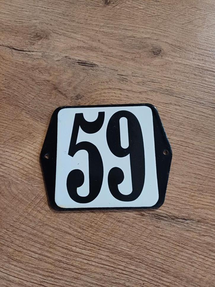 Geëmailleerd Huisnummer 59, Antiek en Kunst, Antiek | Emaille, Ophalen of Verzenden